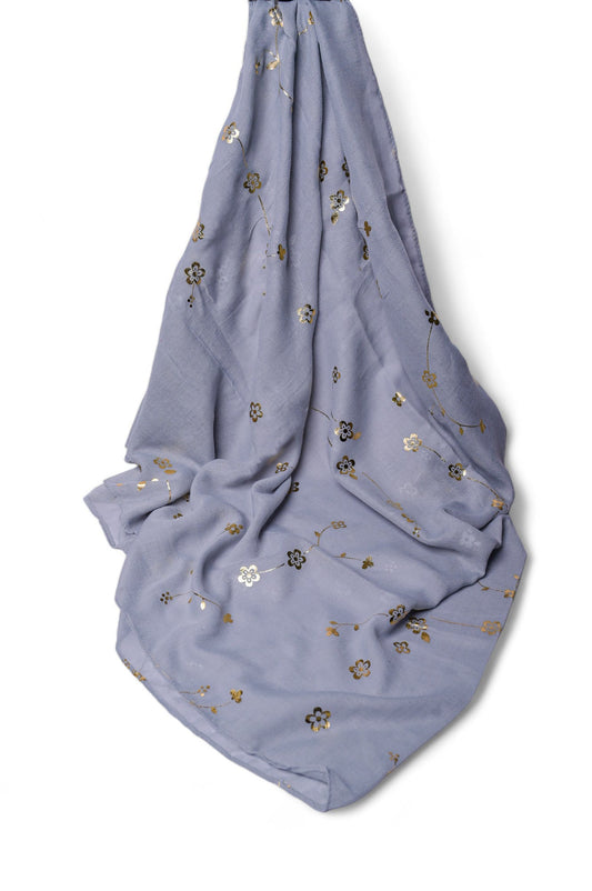 Golden Foil Lawn Hijab - Light Steel Blue