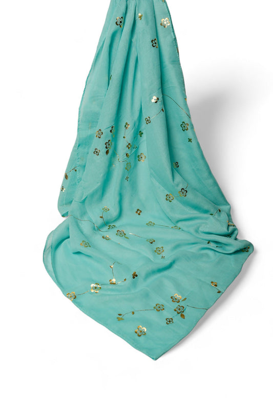 Golden Foil Lawn Hijab - Light Sea Green