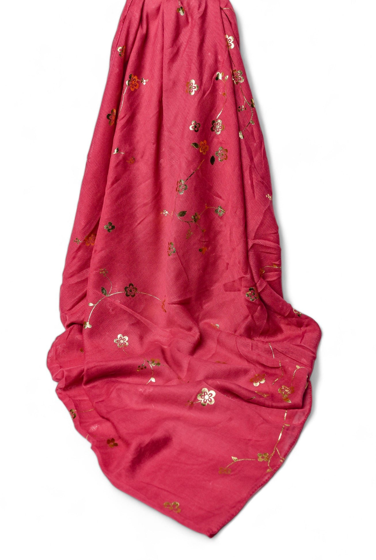 Golden Foil Lawn Hijab - Crimson