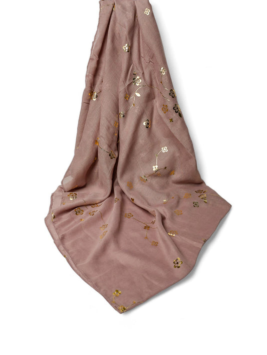 Golden Foil Lawn Hijab - Dusky Brown