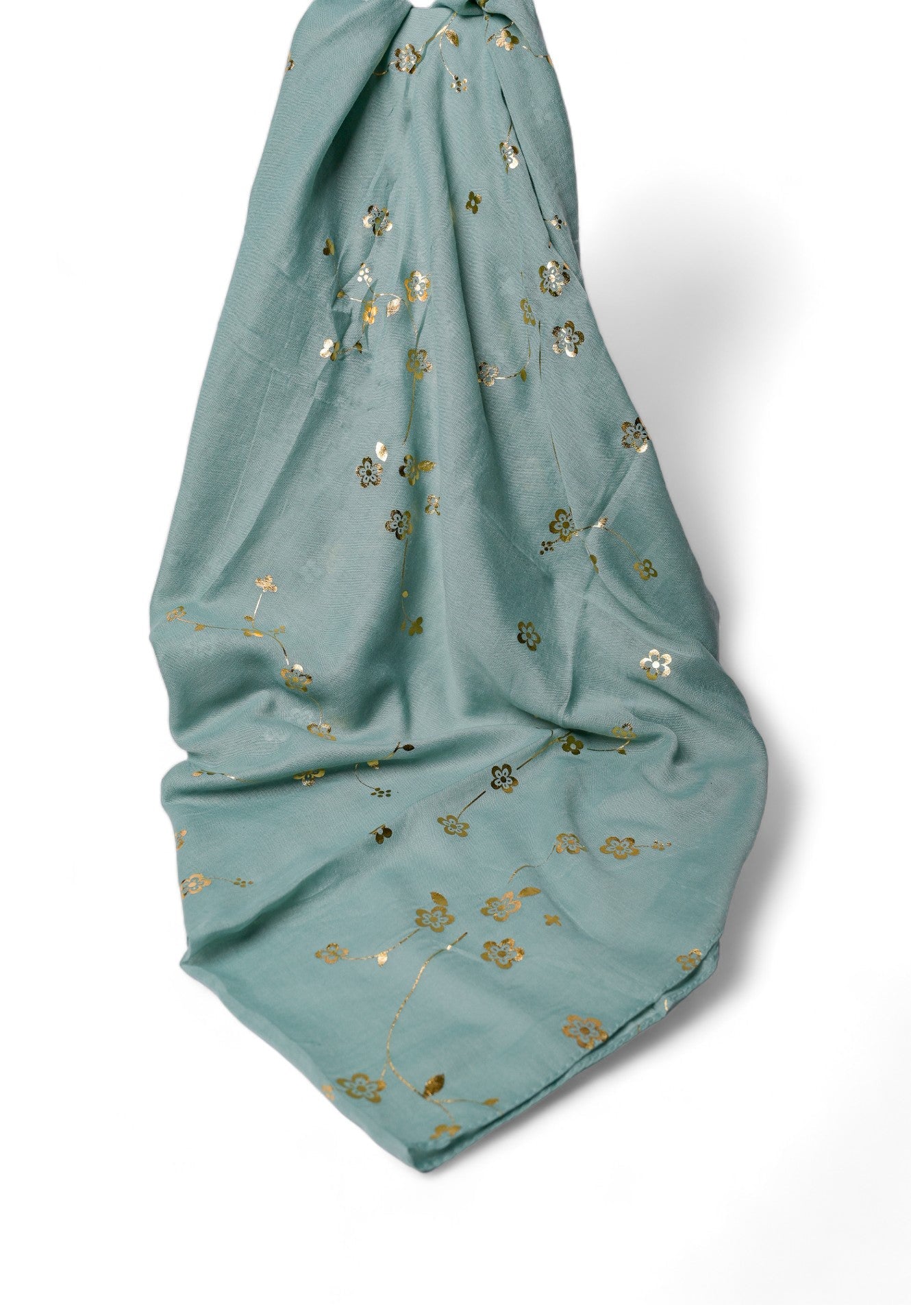 Golden Foil Lawn Hijab - Teal