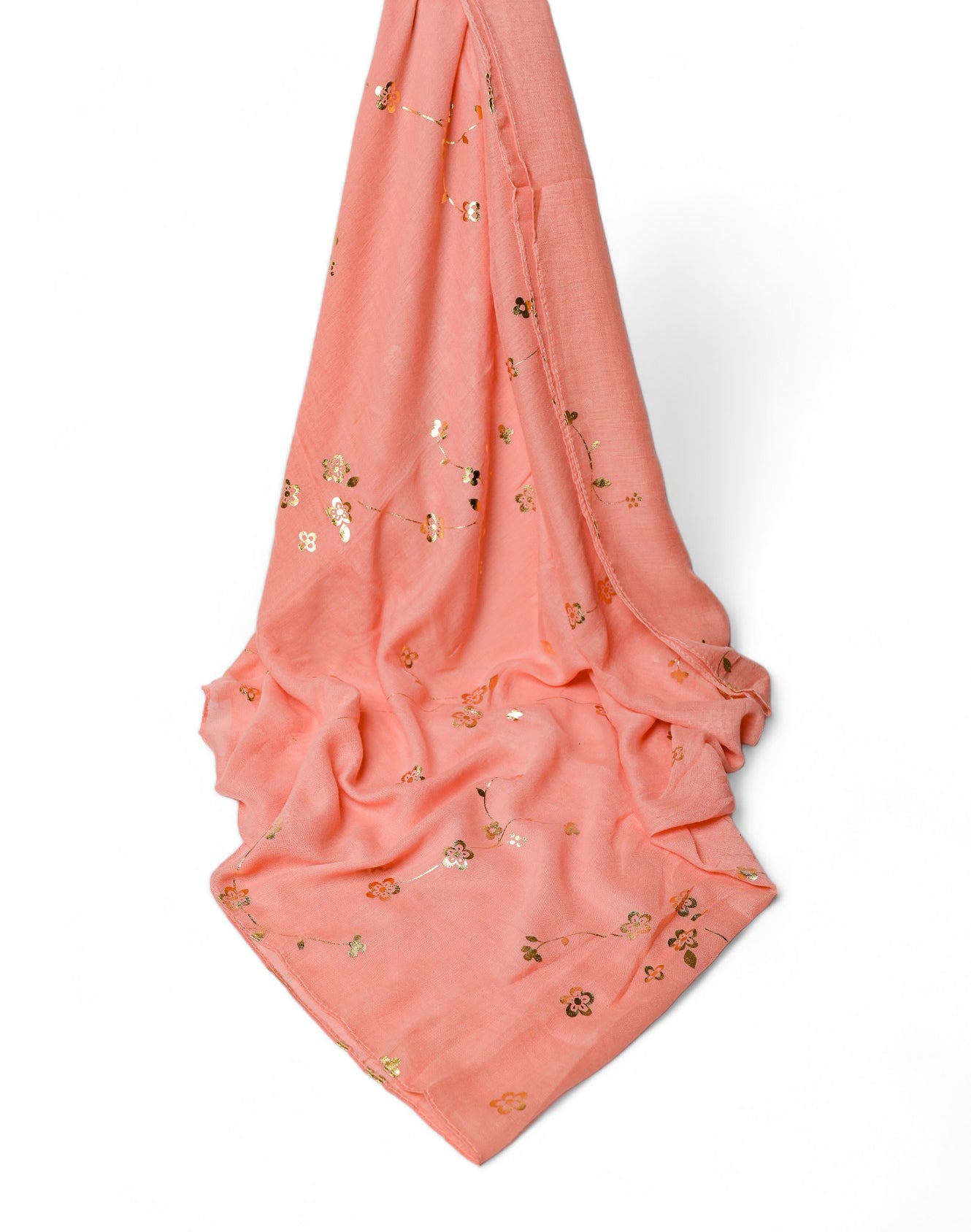 Golden Foil Lawn Hijab - Coral