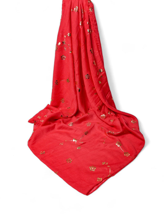 Golden Foil Lawn Hijab - Red