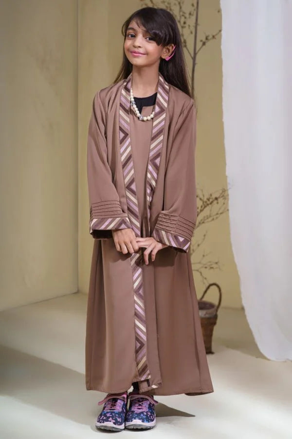 Kids Embroidery abaya beige