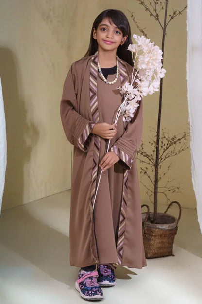 Kids Embroidery abaya beige