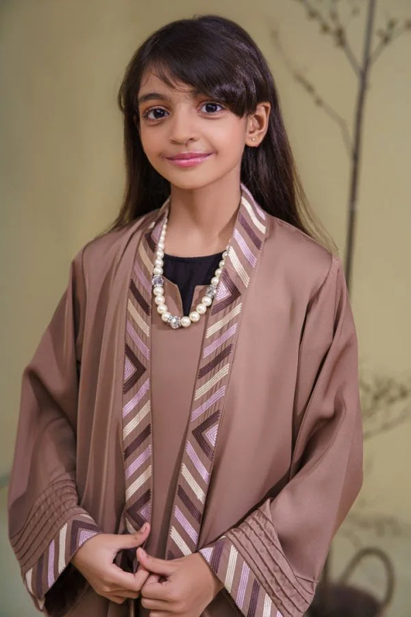 Kids Embroidery abaya beige