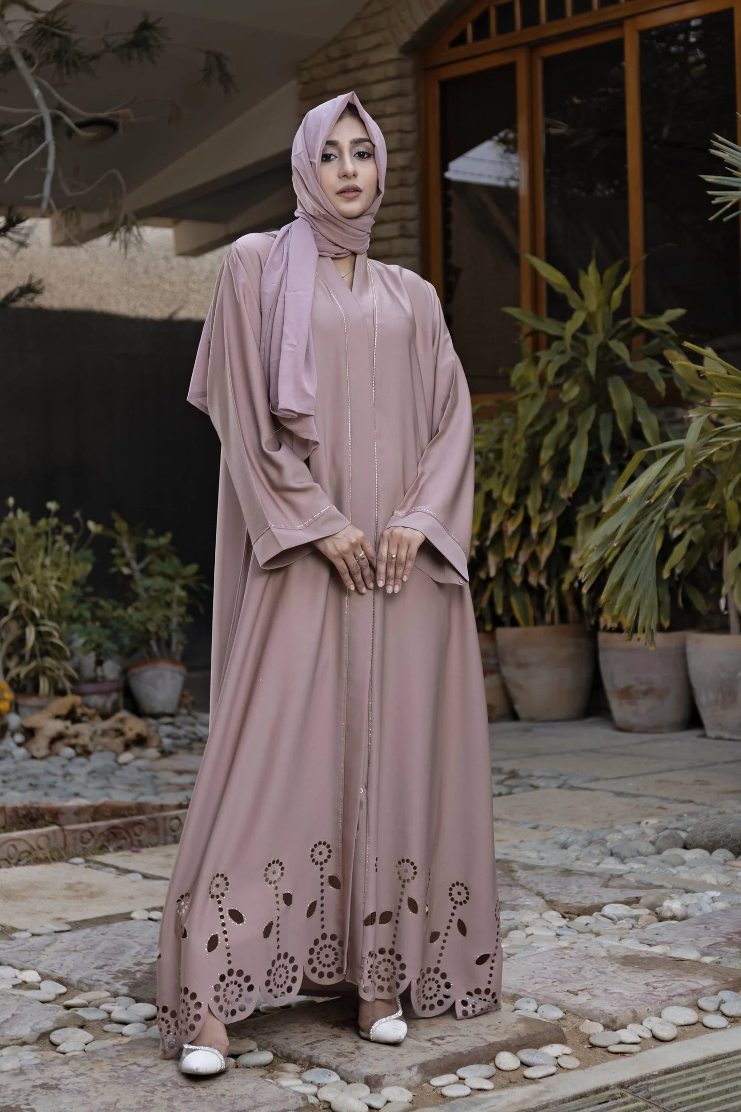 Beige Cutwork Abaya