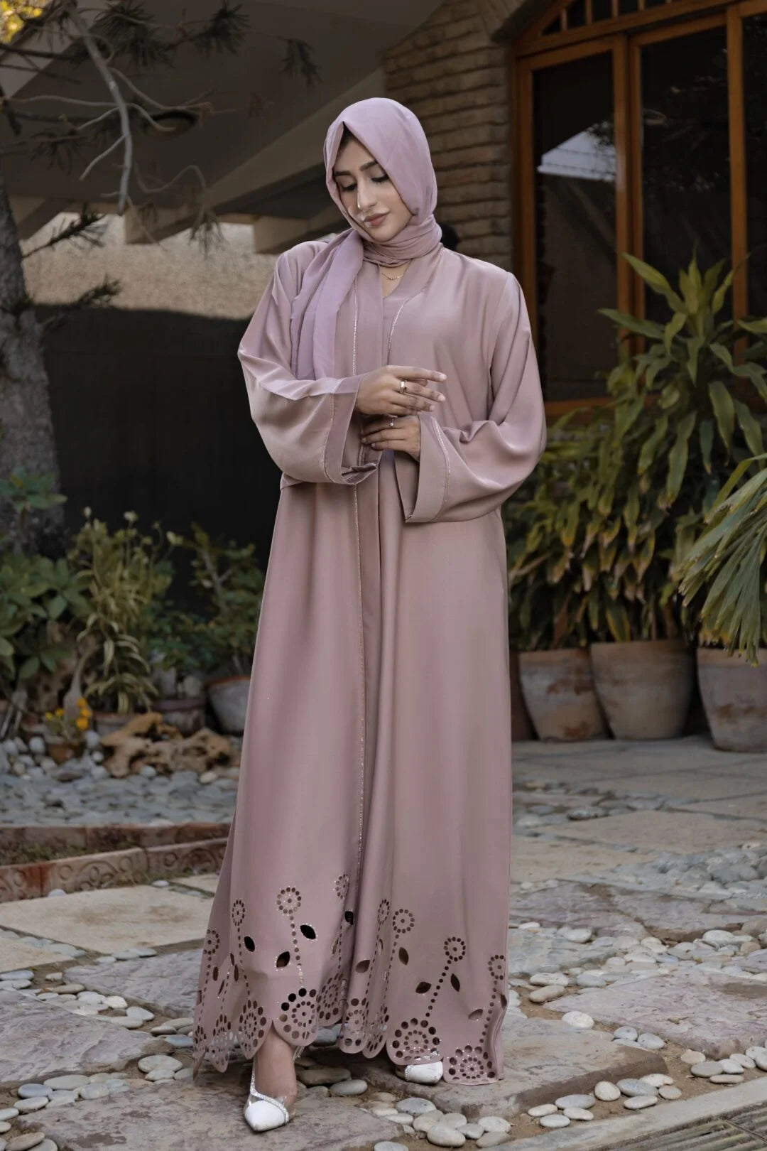 Beige Cutwork Abaya