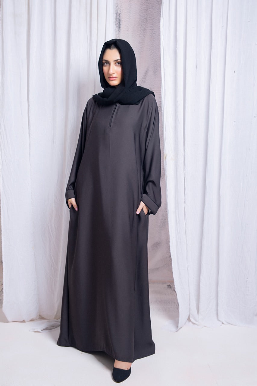 Hazel Grey Pocket Abaya