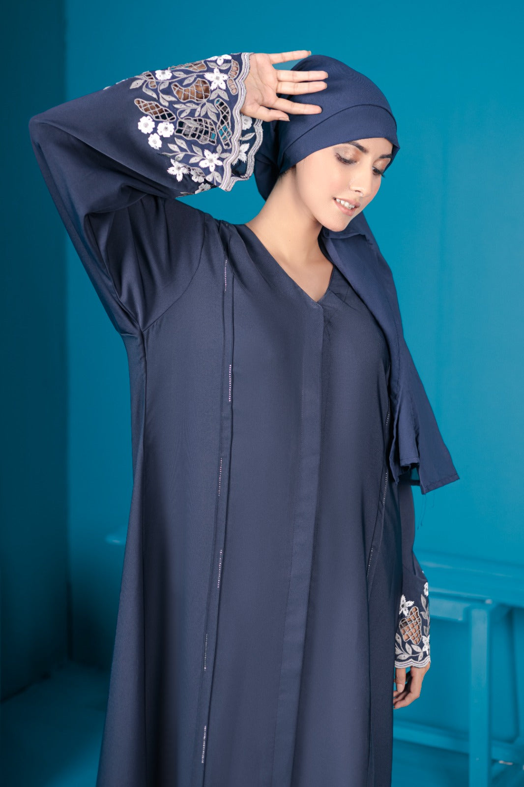 Midnight Blue Cut Work Abaya