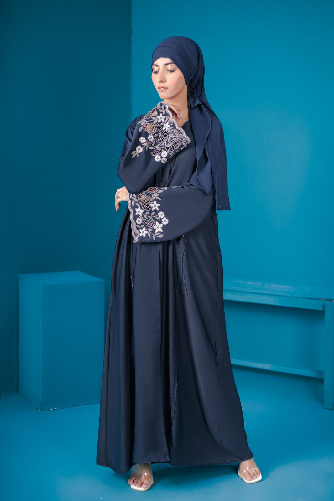 Midnight Blue Cut Work Abaya