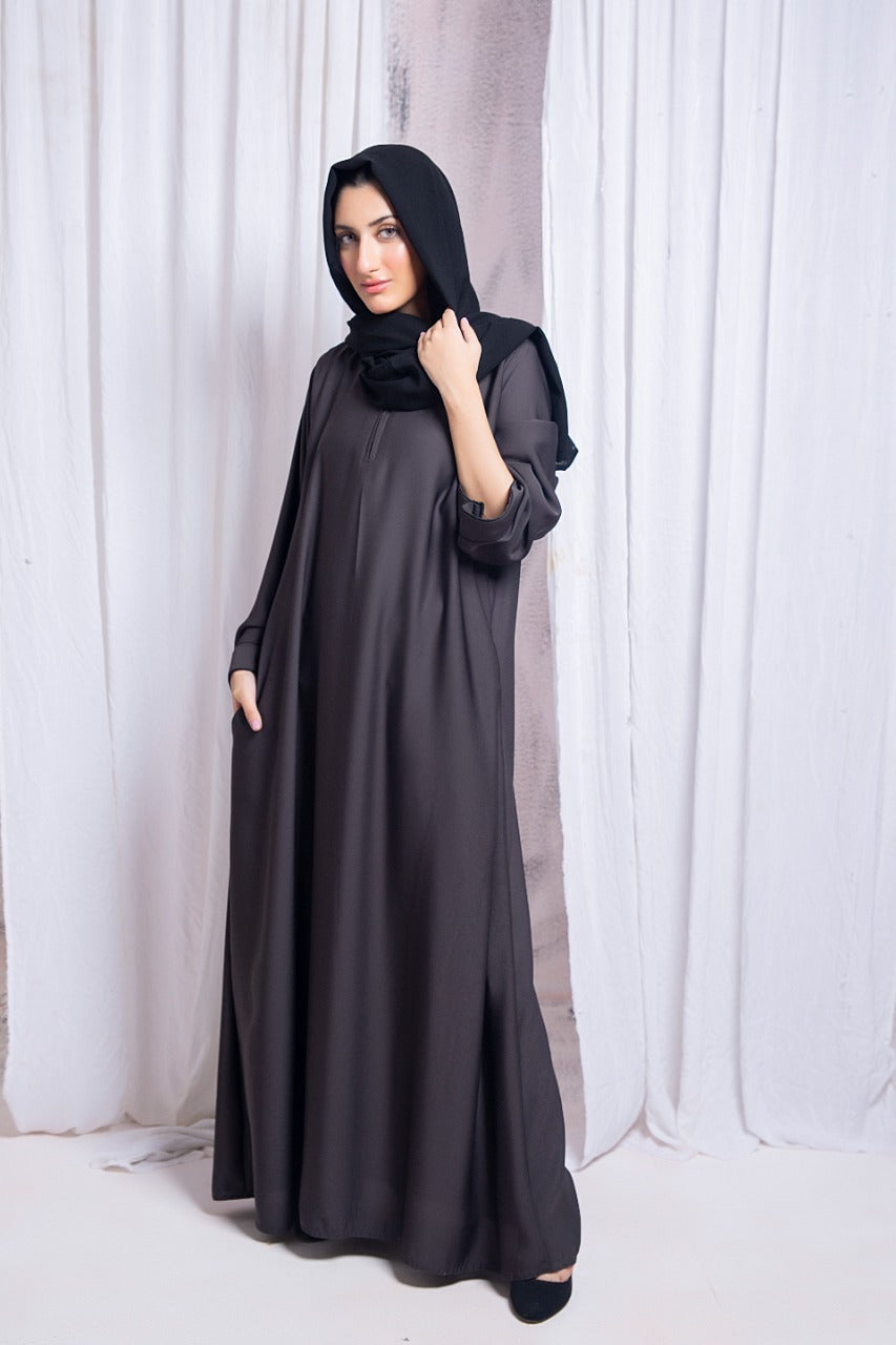 Hazel Grey Pocket Abaya